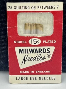 Vintage Milwards Sharps Quilting or Betweens 7 Needles 20 of 25 Pack Large Eye - Picture 1 of 7
