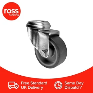 50mm Grey Rubber Castor Wheel – Swivel Bolt Hole, M10 Fixing, Smooth Quiet Glide - Picture 1 of 1