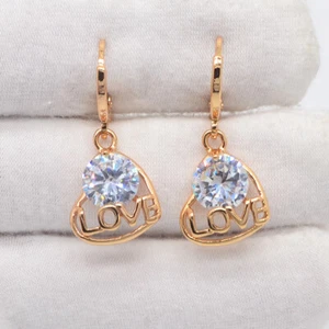 18K Yellow Gold Filled Women Clear Mystic Topaz Love Heart Dangle Earrings - Picture 1 of 1