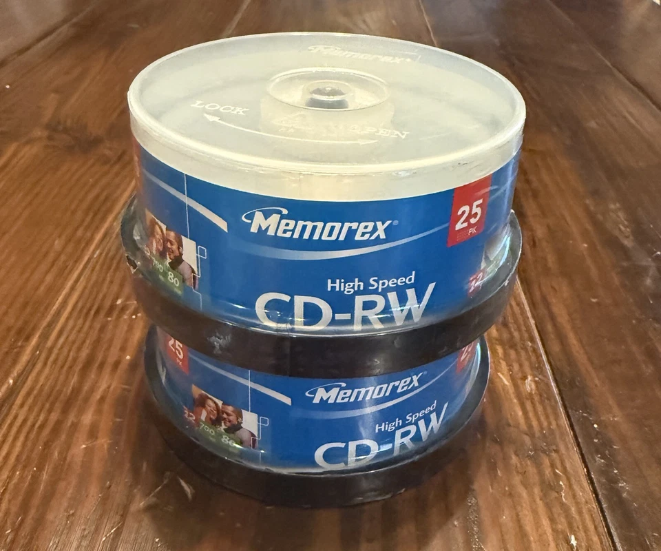 全新 批量 2 件 MEMOREX 25 包 高速 CD-RW 12x 700MB 80 分钟 密封主轴 — 第 1/4 张图片