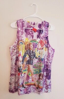 Bella Carra by BIZ XL Tank Top Shirt Pinup Sequin Sparkle Colorful  - Image 1 of 4