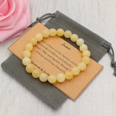 YELLOW JASPER Bracelet Stretch Handmade Gift Bag & Card Crystal Gemstone 4/6/8mm — 第 1/4 张图片