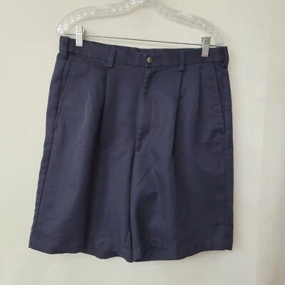 Haggar Shorts Men 34 Blue Pleat Microfiber Lightweight Expandable Waist Uniform - Image 1 of 4