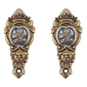 Wandhalter Wappen blau Messing  2er-Set - Picture 1 of 1