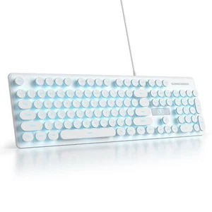 Typewriter Keyboard 104-key Punk Gaming Retro Keyboard LED Ice Blue Backlit C... - Picture 1 of 7