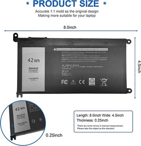 WDX0R Replacement Laptop Battery for Dell Inspiron 13 15 5000 7000 Series 11.4V - Picture 1 of 6