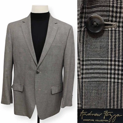 ANDREW FEZZA mens black white WINDOWPANE sport coat suit jacket blazer 42 R - Image 1 of 4