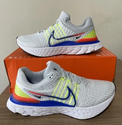 NIKE REACT INFINITY RUN FLYKNIT 3 PLATINUM, ORANGE, RACER BLUE UK6, EU39, UNISEX - Image 1 of 4