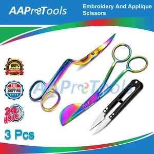 rainbow color 6" double bent curved,applique duckbill scissors with thread black - Picture 1 of 3