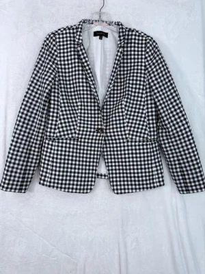 Talbots Size 4 Blazer Jacket Black Gingham Check Linen Cotton Womens - Image 1 of 4