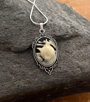 Colar camafeu gato, pingente vintage bege creme bronzeado gatinho corrente prata esterlina 0,925 - Imagem 1 de 4