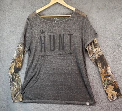 Realtree Camo Crew Neck Long Sleeve Shirt Womens Large Grey - Image 1 of 4