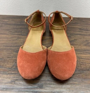 A.P.C. Rue Madame Paris Damenschuhe 39 US 9 orangefarbene flache Veloursleder-Knöchelriemen - Bild 1 von 9