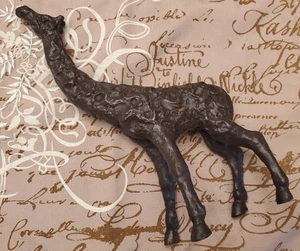 12" Forged Bronze Tone Rustic Giraffe Sculpture Heavy Metal Folk Art - Free Ship - Picture 1 of 8