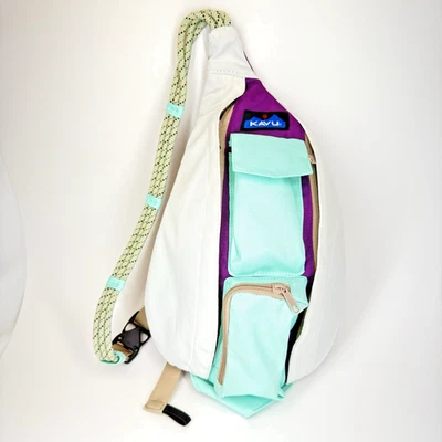 Kavu Rope Sling Crossbody Bag purse Backpack Purple & White & Blue - Image 1 of 4