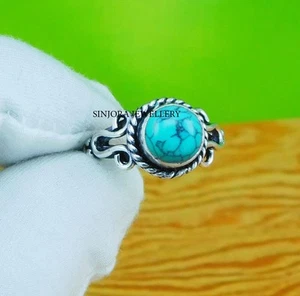 Turquesa piedras preciosas 925 plata esterlina hecho a mano anillo de... - Imagen 1 de 4