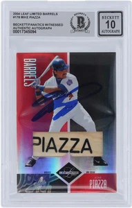 Mike Piazza Mets Signed 2004 Donruss Leaf Limited Barrels #178 #1/1 BAS 10 Card - Picture 1 of 3