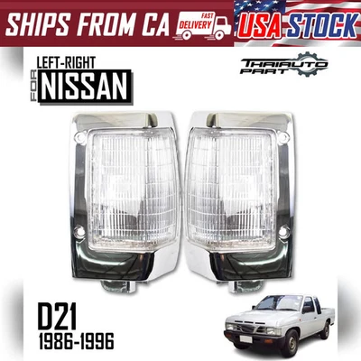 Clear Chrome Corner Lamp Light Left+Right Side Fit Nissan D21 Pickup 1986-1996 - Image 1 of 4