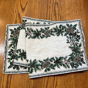 Vintage Christmas Table Runner Tapestry Pine Cones Holiday Decor Woven - Picture 1 of 11