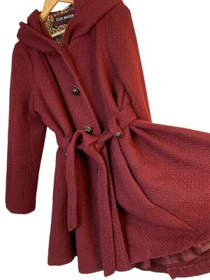 Cinturón Abrigo Steve Madden X/XL Con Capucha Mezcla Lana Borgoña RG10721 Foto 1 de 4