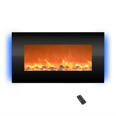 Electric Fireplace Wall Mounted Adjustable Heat Remote Backlight Colors Timer - Image 1 of 4