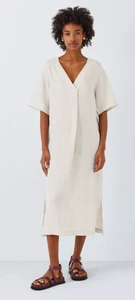 Brand New JOHN LEWIS Linen V Neck Tunic Midi Dress Natural Sz 8 RRP £59 - Picture 1 of 7