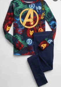 Size 12- Gap Kids Marvel Avengers 2 Piece Pajama Set Long Sleeve Shirt & Pant PJ - Picture 1 of 6