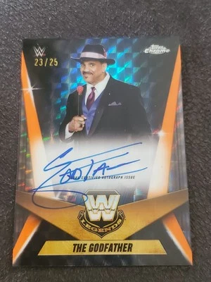 2025 Topps Chrome WWE Orange Geometric Refractor /25 The Godfather Auto - Image 1 of 2