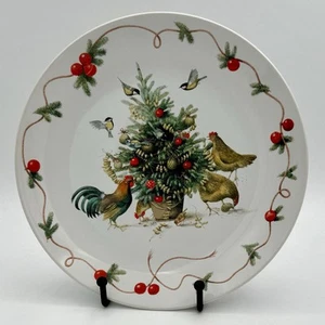Marjolein Bastin Holiday Plate Chickens Christmas Tree Birds Hallmark 1995 8.5" - Picture 1 of 4
