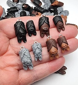 Bat charms beads Samhain Halloween craft decoration handmade polymer clay - Picture 1 of 26
