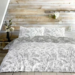 Dreams & Drapes Vintage Birds Floral Duvet Cover 2 Pillowcases Grey Super King - Picture 1 of 10