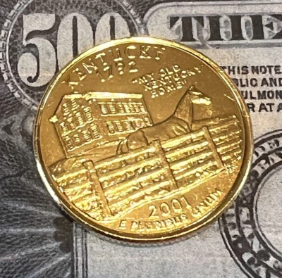 2001 D Washington Quarter - Kentucky  - 24 Karat Gold Plated - Image 1 of 2