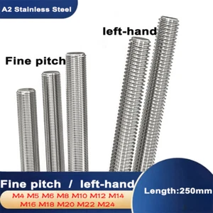  Fine Threaded / left-hand Rod Full Thread Bar Studding A2 Stainless M4 Bis M24 - Picture 1 of 9