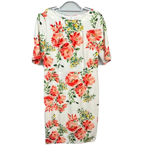 Abito Alyx Donna 10 Arancione Corallo Stampato Bianco Fodera Floreale Manica Corta DD