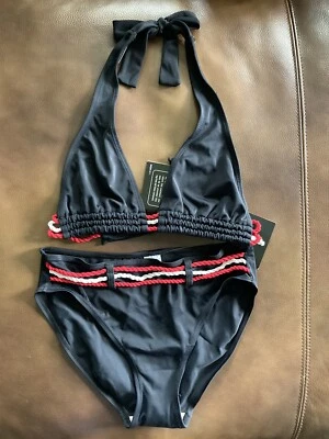 NEWPORT NEWS 2-Piece Swim Suit Bikini Red Black White Halter Rope Size 6 - Image 1 of 4