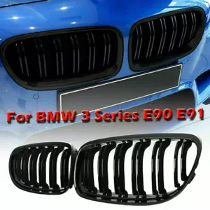 For BMW E90 E91 LCI 3 series 2008-2011 Gloss Black Front Kidney Dual Slats Grill - Bild 1 von 10