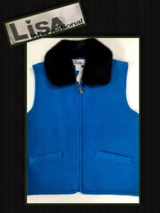 Lisa International Medium Weste gekochte Wolle Pullover blau Kunstfellkragen 385060 - Bild 1 von 6