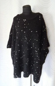 Ischiko weicher langer Relaxed Strickpullover Gr. L schwarz gepunktet Wollmischung - Bild 1 von 9