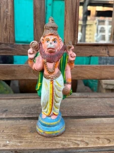 Figura Narasimha Dios Pintado Terracota Original Antiguo Raro Siglo XIX - Imagen 1 de 10