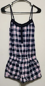 NWT Abercrombie Kids Girl's Blue White Red Plaid Romper Cuffed Shorts Size XL - Picture 1 of 3