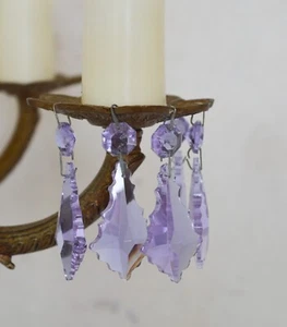 6 Vintage Purple French Pendeloque Chandelier Cut Glass Droplets , Prism 1960s - Picture 1 of 4