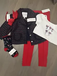 NWT Janie and Jack girl 5-piece FALL navy red pants tweed jacket bow SET 4 4T - Picture 1 of 12