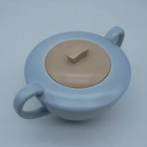 POOLE POTTERY PEACH BLOOM & MIST BLUE COVERED SUGAR BOWL C100 TWINTONE PERFECT - Picture 1 of 16