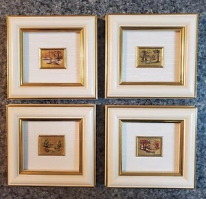 Set of 4 Mini Chomolithographs on 23 KT gold leaf Four Seasons miniatures - Picture 1 of 15
