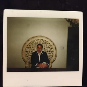 Serious Man Gay Interest Wicker Bohemian Chair Vintage Photo Polaroid 1970s - Picture 1 of 1