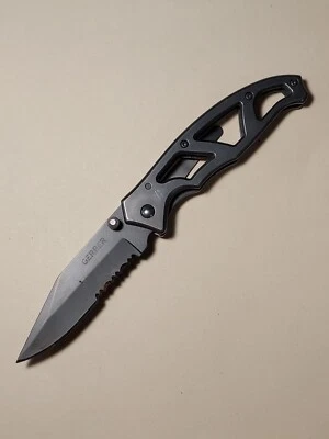 Gerber Folding Pocket Knife Paraframe Gray with Serrated Blade - Image 1 of 4