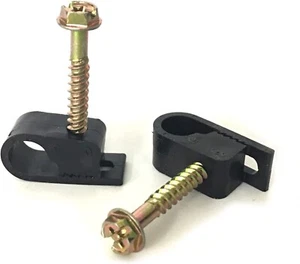Schwarze Flex Clips für einzelnes Koaxialkabel Drahthalterung Koaxial RG6 RG59 Quad + Schrauben - Bild 1 von 16