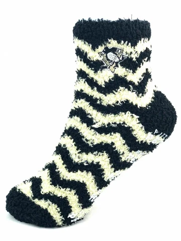 Pittsburgh Penguins Hockey Black & Gold Chevron Stripe Fuzzy Socks Cover