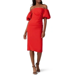 Shoshanna Janessa Dress Sheath Short Puff Sleeve Off-the-Shoulder Red 4 - Picture 1 of 4