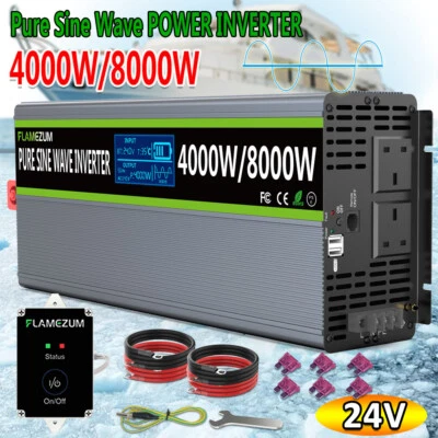 FLAMEZUM Power Inverter 4000W/8000W DC 24V To AC 240V Pure Sine Wave LCD Truck Converter